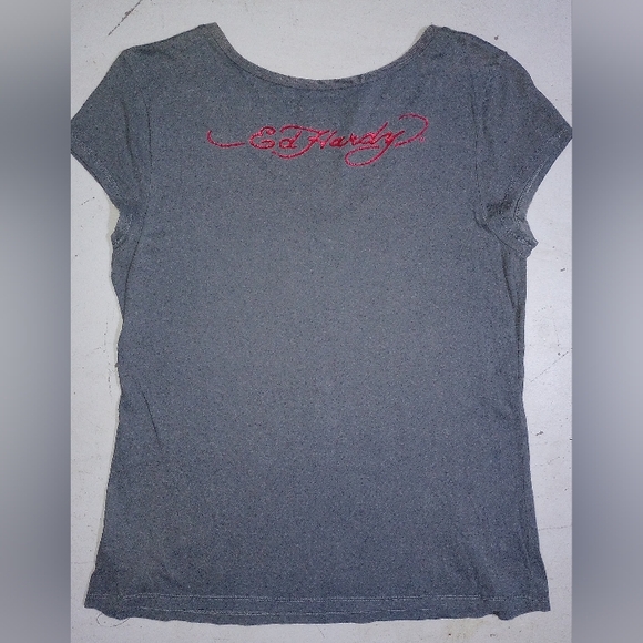 Ed Hardy Charcoal Skull Graphic Tee, Juniors XL - Picture 2 of 3